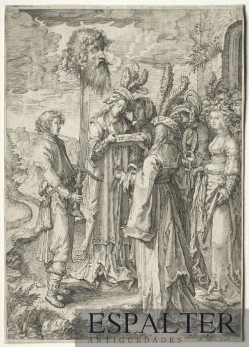 Cuadro bíblico David con cabeza de Goliat siglo XVII