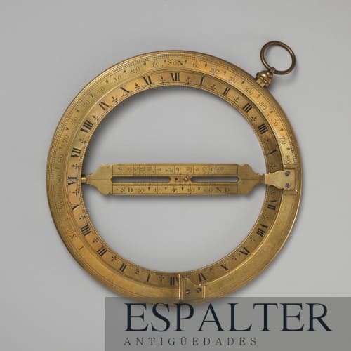 reloj solar de plata, instrumento científico de medición del tiempo antiguo, compramos instrumentos científicos antiguos