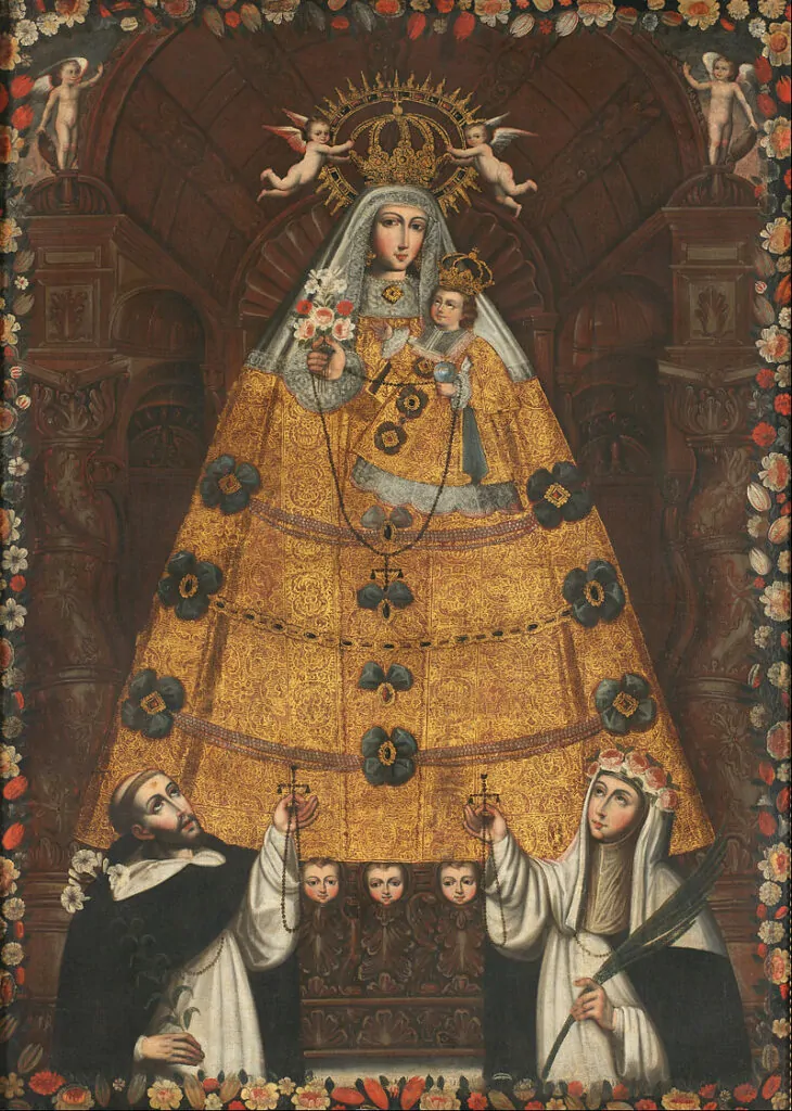Cuadro de Santa Rosa de Lima y Santo Domingo de Guzman Cuadros coloniales cuzqueños Virgen con Niño