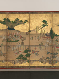 Biombo japones antiguo lacado y dorado siglo XVII vender